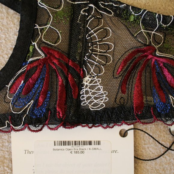 Bordelle Botanica Ouvert Open Bra Black XS SS Extra Small NWT AW21B04B $350 - Picture 10 of 12